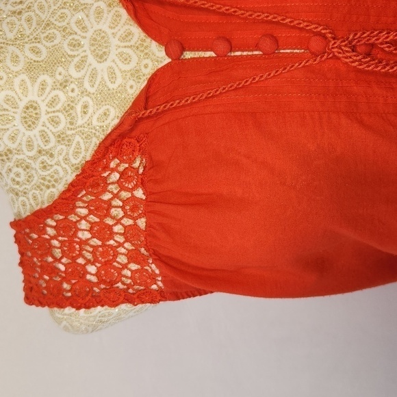 Cupio Orange Crochet Embroidered Sleeveless Tassel Tie 3/4 Button Front Top L - Picture 4 of 14
